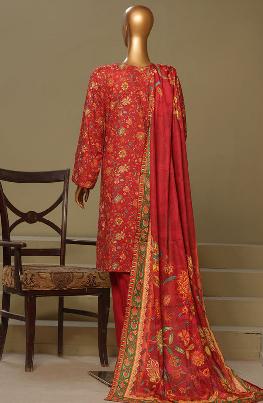 Bin Saeed Chikankari Lawn Stitched 3 Piece Suit - D-12 - BS25LC - Red - Summer Collection