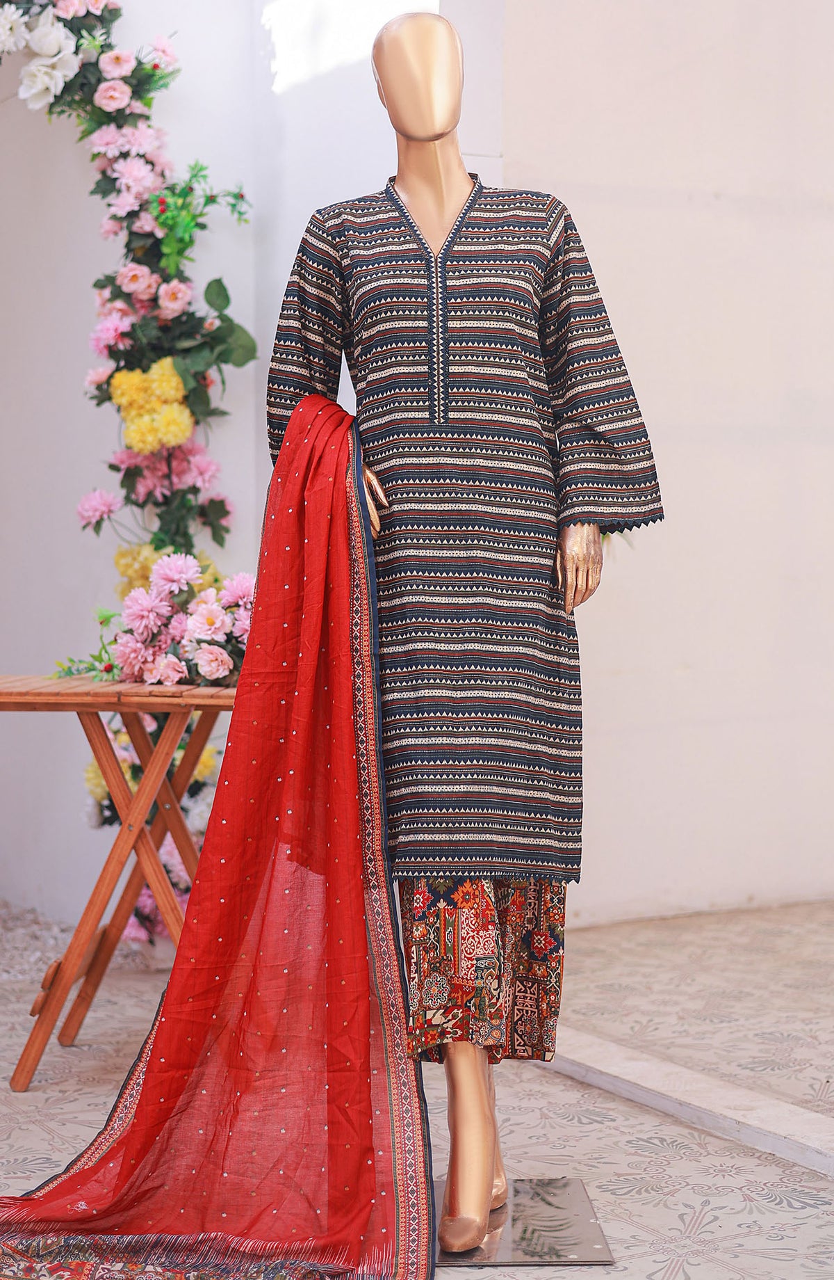 Bin Saeed Printed Lawn Stitched 3 Piece Suit - D-12 - BS25PLV6 - Blue - Summer Collection