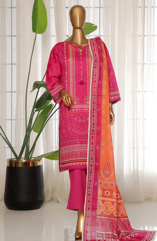 Sadabahar Printed Lawn Stitched 3 Piece Suit - D-12 - SDB25PLV3 - Pink - Summer Collection