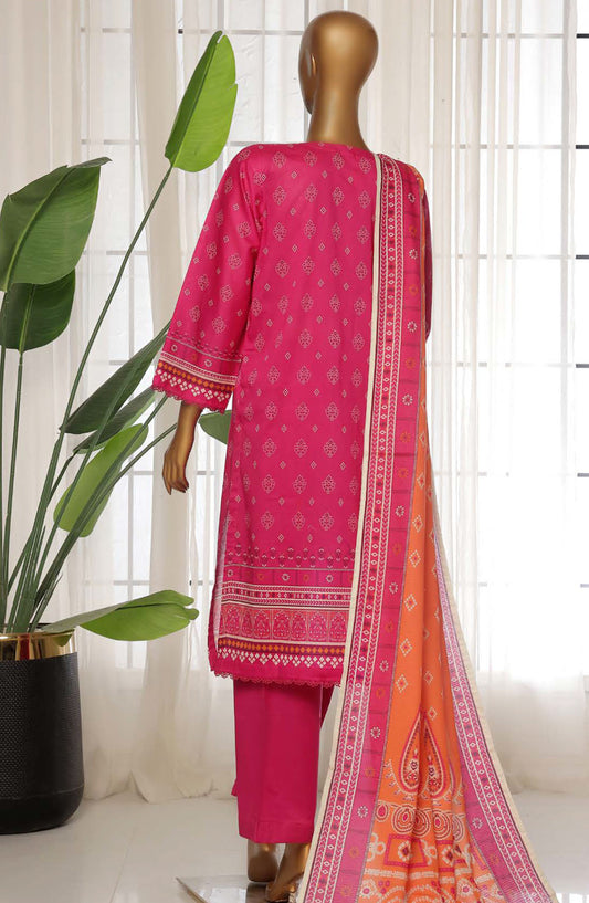 Sadabahar Printed Lawn Stitched 3 Piece Suit - D-12 - SDB25PLV3 - Pink - Summer Collection
