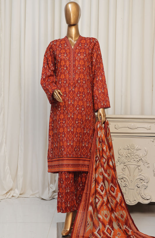 Bin Saeed Printed Lawn Stitched 3 Piece Suit - D-13 - BS25EPLV4 - Orange - Summer Collection