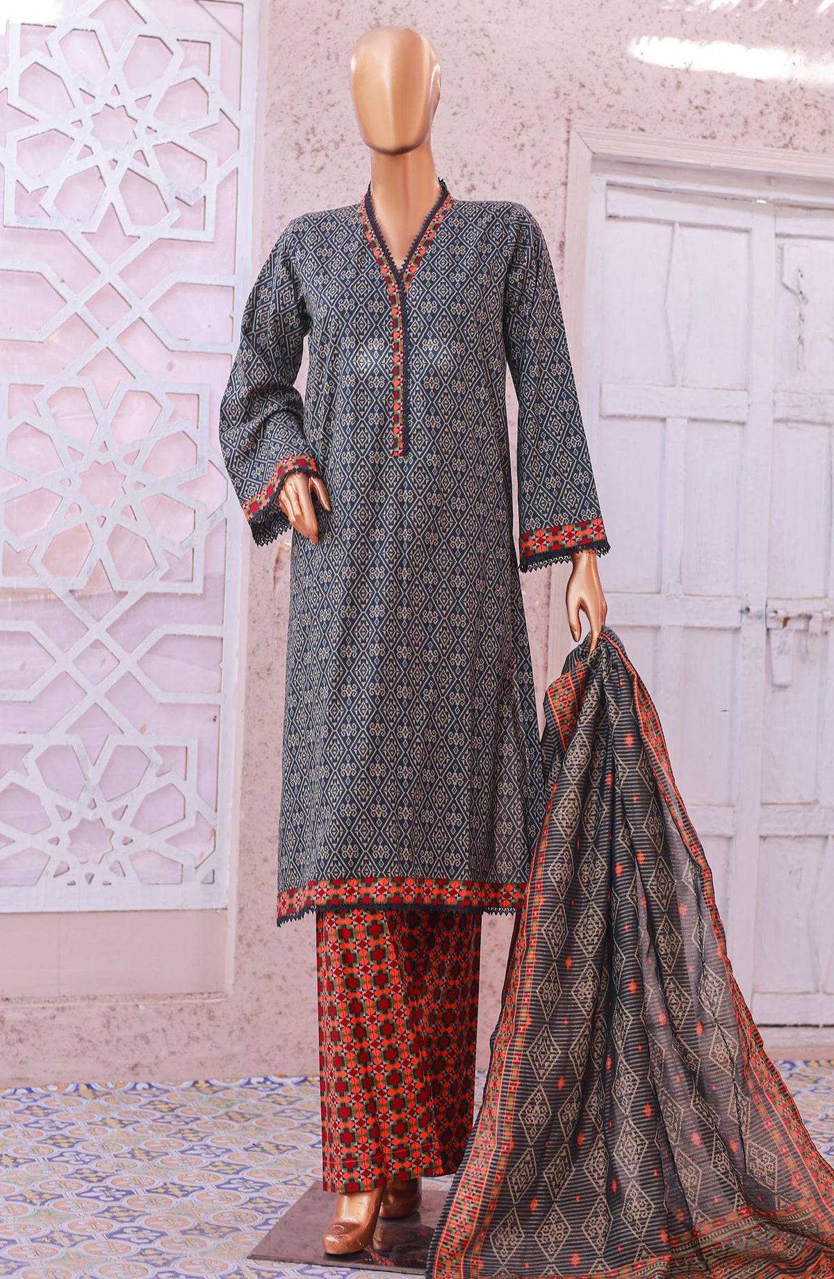 Bin Saeed Printed Lawn Stitched 3 Piece Suit - D-13 - BS25EPLV5 - Black - Summer Collection