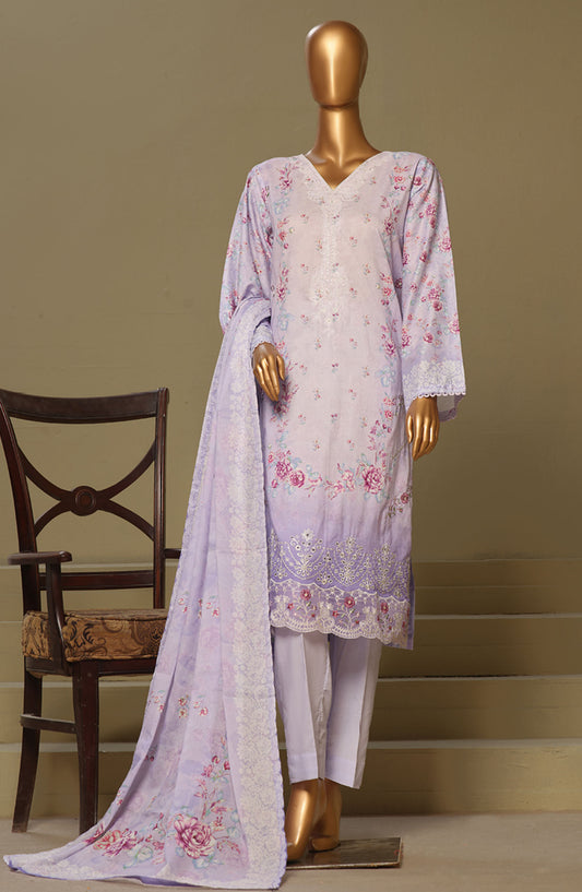 Bin Saeed Chikankari Lawn Stitched 3 Piece Suit - D-13 - BS25LC - Purple - Summer Collection