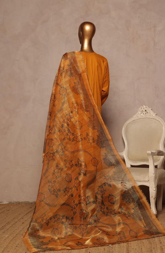 Bin Saeed Embroidered Lawn Stitched 3 Piece Suit - D-13 - BS25LPLV4 - Mustard - Summer Collection