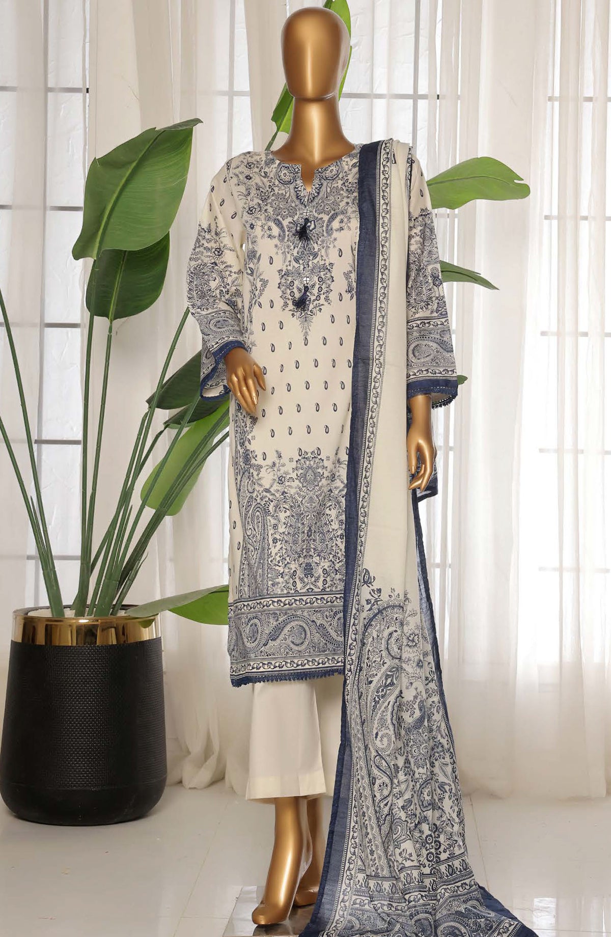 Sadabahar Printed Lawn Stitched 3 Piece Suit - D-13 - SDB25PLV3 - White - Summer Collection
