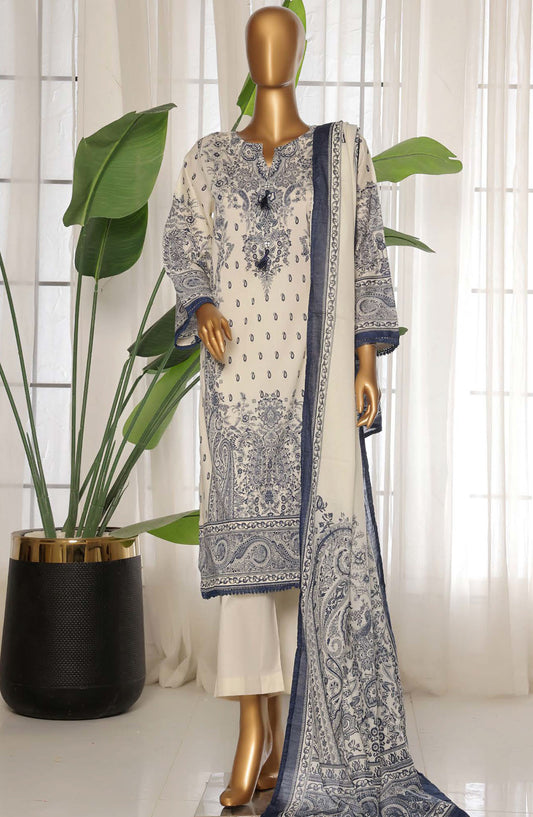 Sadabahar Printed Lawn Stitched 3 Piece Suit - D-13 - SDB25PLV3 - White - Summer Collection