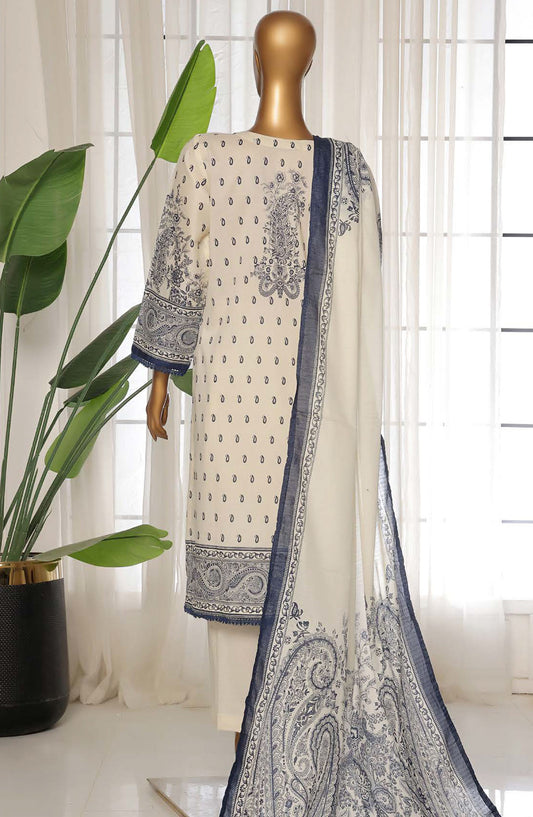 Sadabahar Printed Lawn Stitched 3 Piece Suit - D-13 - SDB25PLV3 - White - Summer Collection