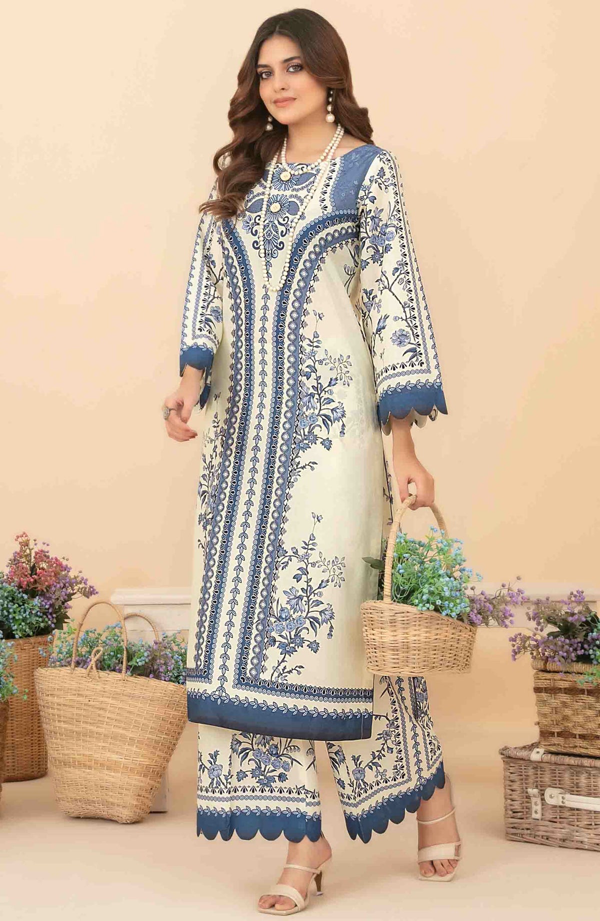 Minel by Tawakkal Fabric Printed Lawn Stitched 2 Piece Suit - D-1441 - TF25MLP - Off White - Summer Collection