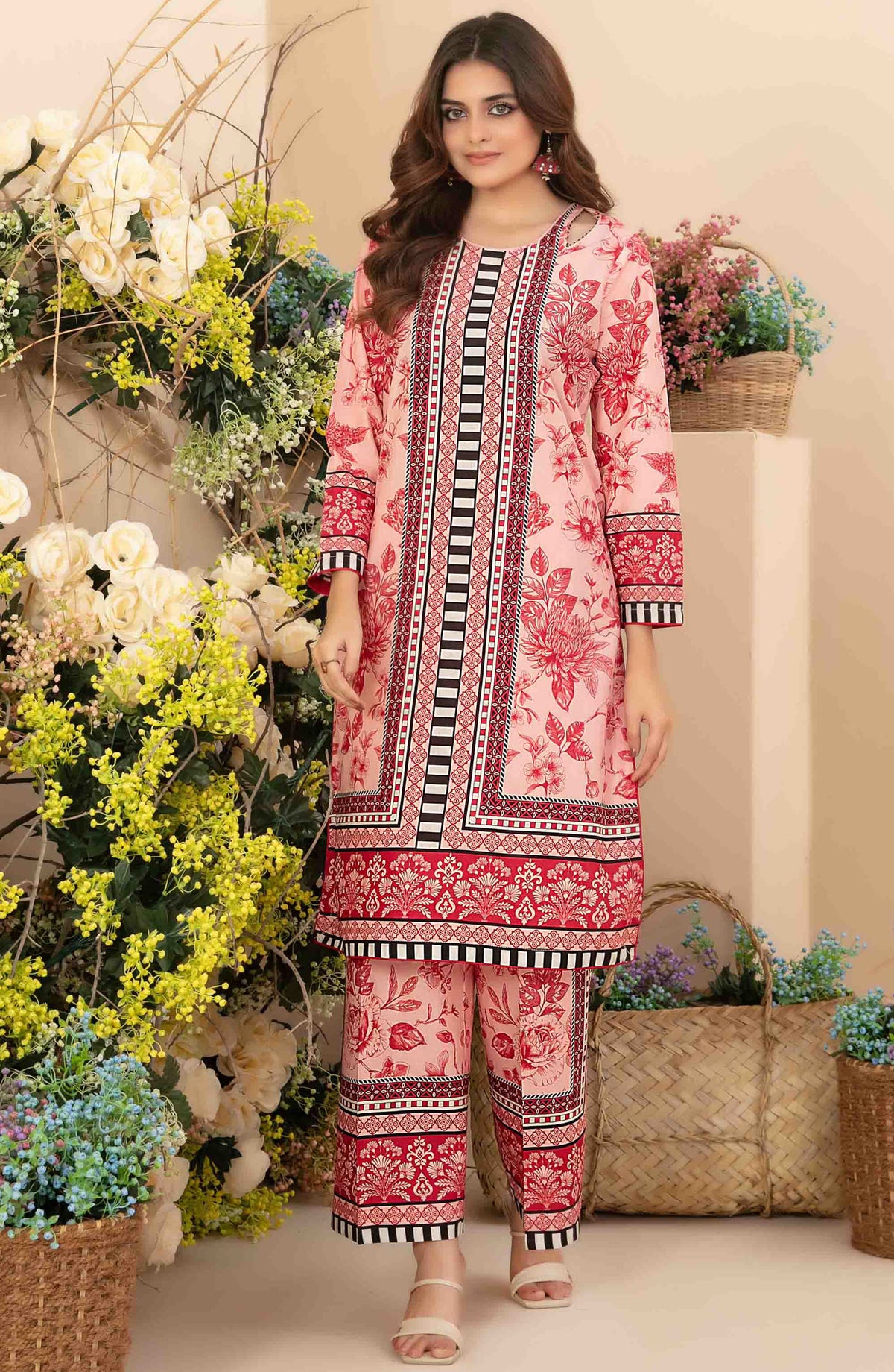 Minel by Tawakkal Fabric Printed Lawn Stitched 2 Piece Suit - D-1444 - TF25MLP - Pink - Summer Collection