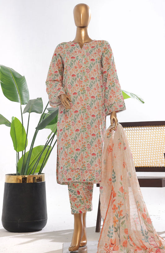 Bin Saeed Printed Lawn Stitched 3 Piece Suit - D-14 - BS25EPLV3 - Off White - Summer Collection