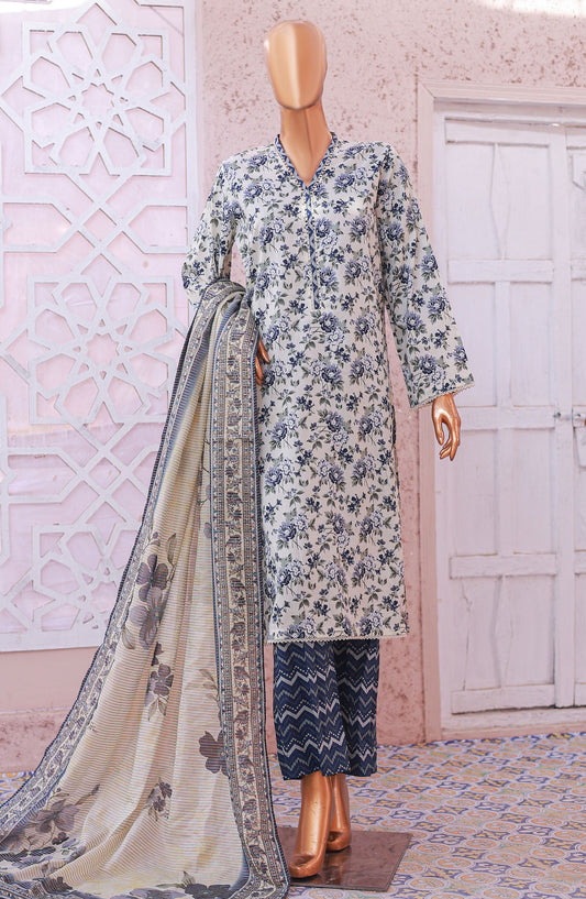 Bin Saeed Printed Lawn Stitched 3 Piece Suit - D-14 - BS25EPLV5 - White - Summer Collection