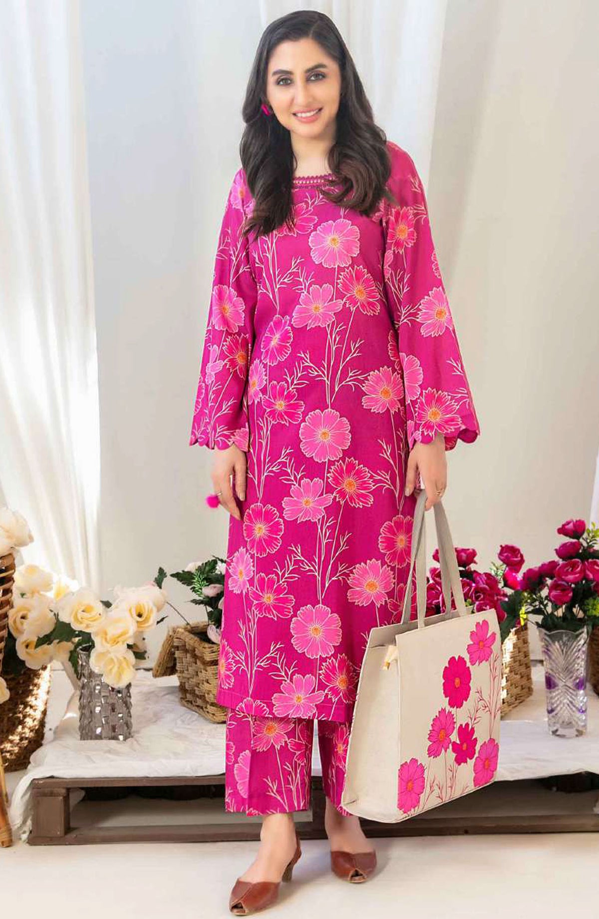 Glo by Tawakkal Fabric Printed Lawn Stitched 2 Piece Suit - D-1559 - TF25GLOV2 - Pink - Summer Collection