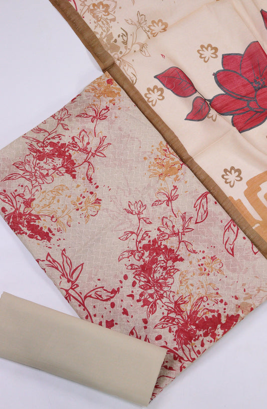 Maya by Amna Khadija Printed Lawn Unstitched 3 Piece Suit - D-15 - AM25MPPSL - Beige - Summer Collection