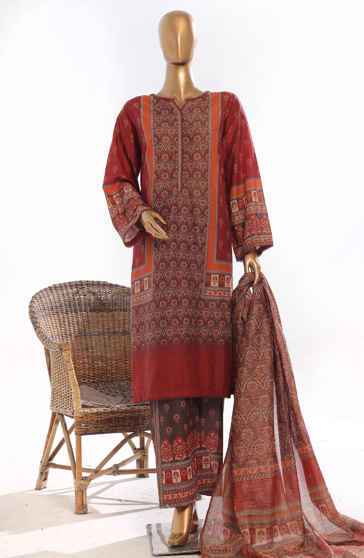 Bin Saeed Printed Lawn Stitched 3 Piece Suit - D-15 - BS25EPLV3 - Red - Summer Collection