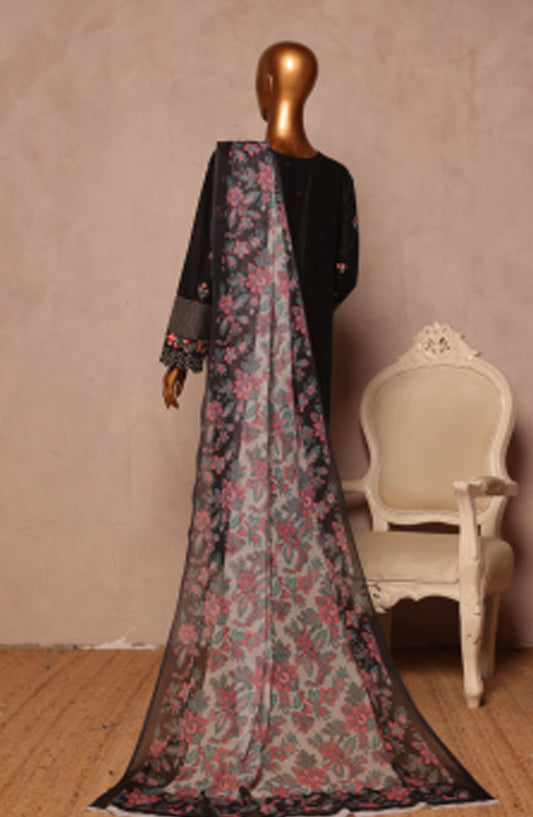 Bin Saeed Embroidered Lawn Stitched 3 Piece Suit - D-15 - BS25LPLV4 - Black - Summer Collection