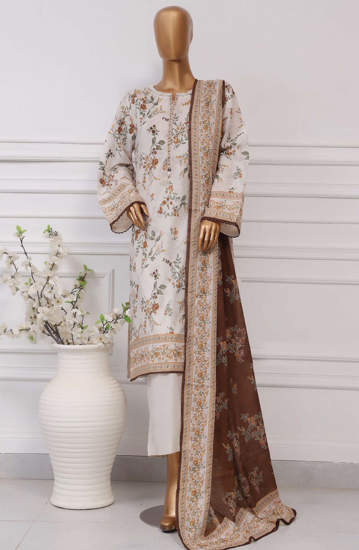 Sadabahar Printed Lawn Stitched 3 Piece Suit - D-15 - SBD25PLCV4 - Off White - Summer Collection