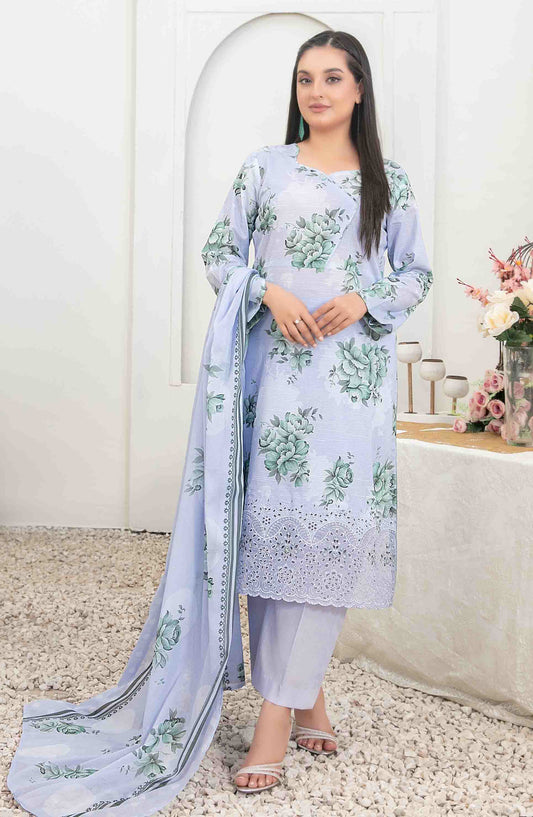 Areeba by Tawakkal Fabric Embroidered Lawn Unstitched 3 Piece Suit - D-1685 - TF25AEL - Blue - Summer Collection