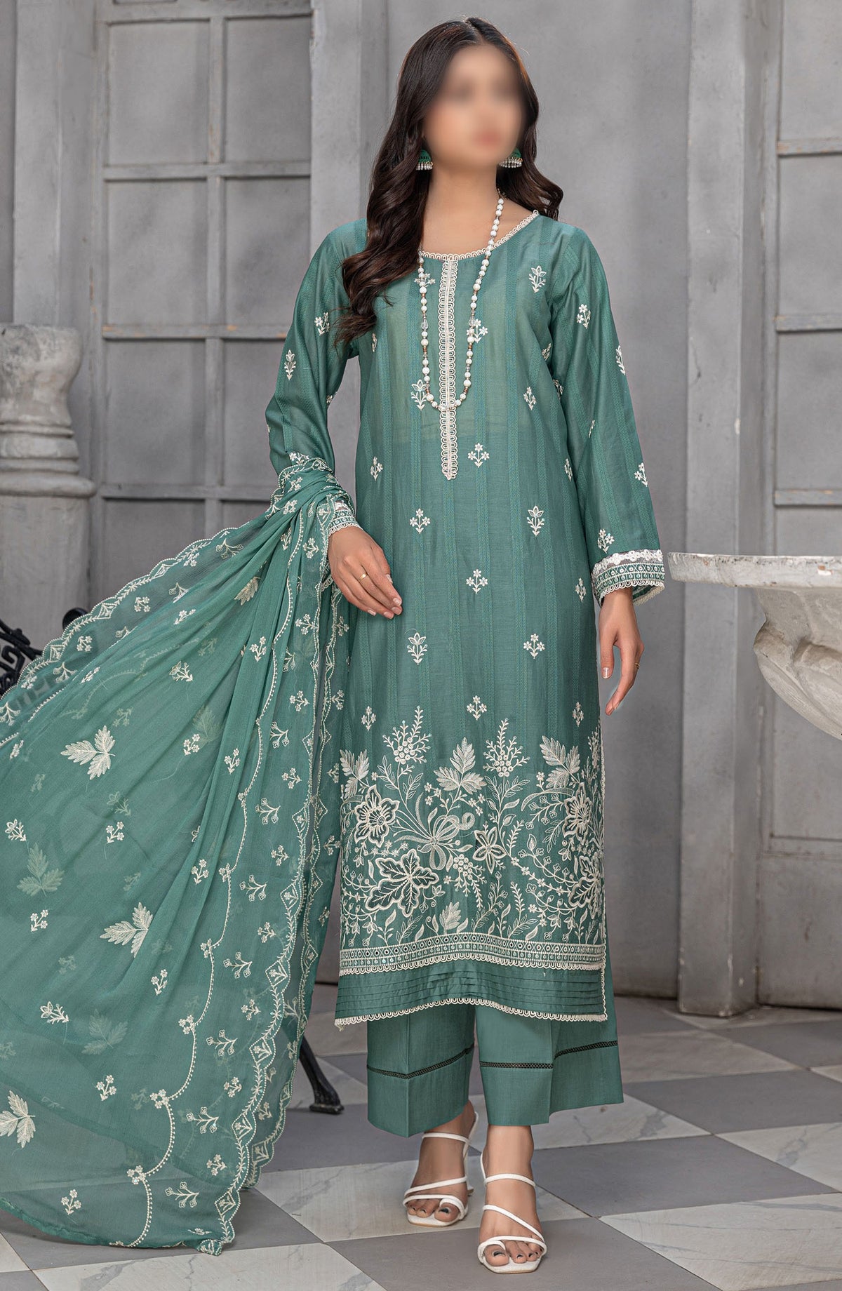 Areej by Al Karim Embroidered Lawn Unstitched 3 Piece Suit - D-1 - ALK25ARF - Green - Summer Collection