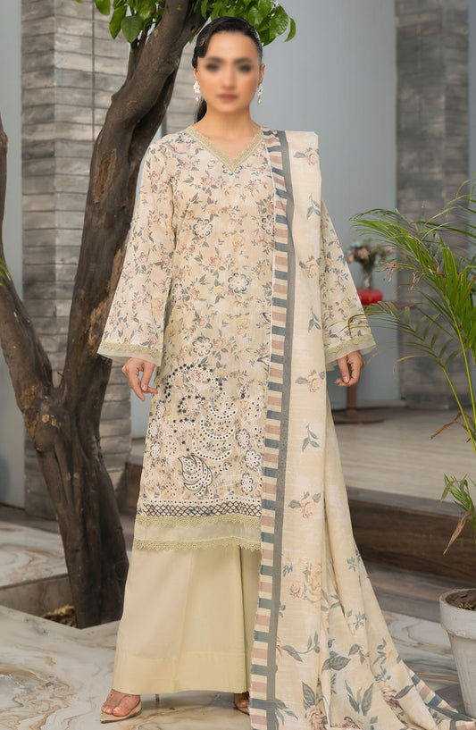 Parisa by Al Karim Embroidered Lawn Unstitched 3 Piece Suit - D-1 - ALK25PELV2 - Off White - Summer Collection