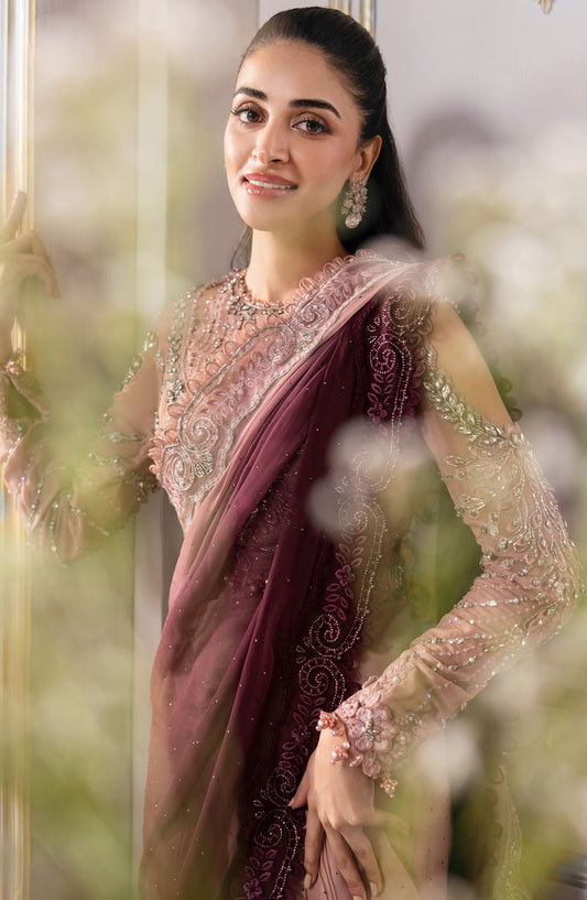 Maria B Embroidered Chiffon Unstitched 4 Piece Suit - D-1 - MB25BDF - Pink - Formal Collection
