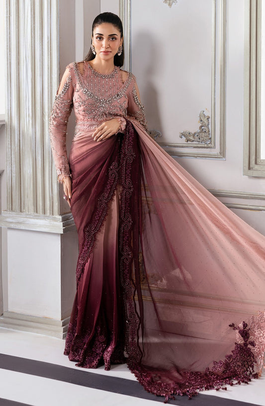 Maria B Embroidered Chiffon Unstitched 4 Piece Suit - D-1 - MB25BDF - Pink - Formal Collection