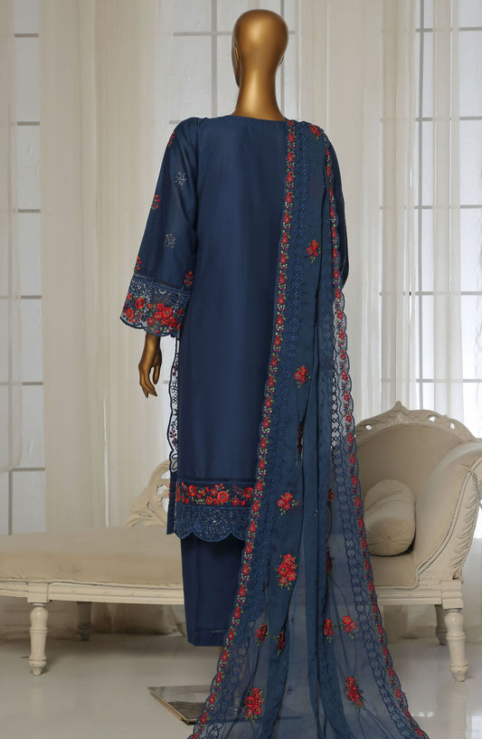 Sadabahar Embroidered Lawn Stitched 3 Piece Suit - D-1 - SDB25LESV4 - Blue - Spring Collection