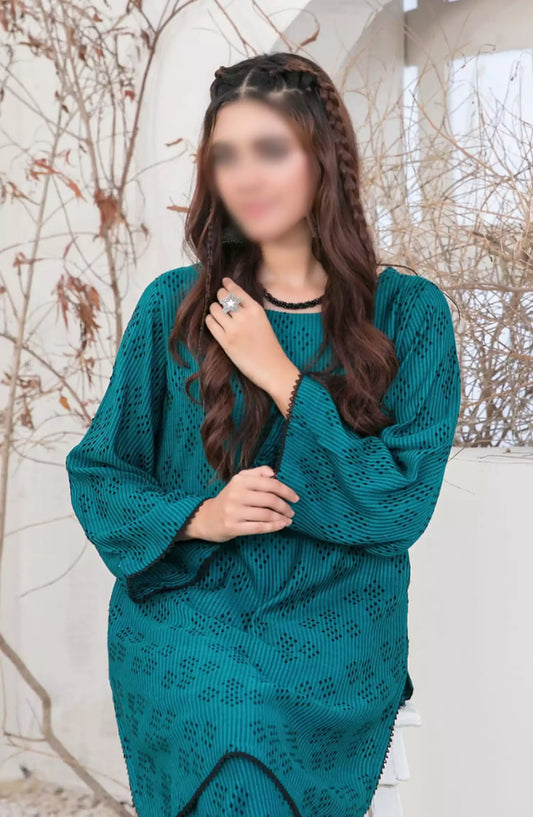 ZULA - Solid Stitched Cotton Waffle Co Ord  Set Collection 2024 - D 2094