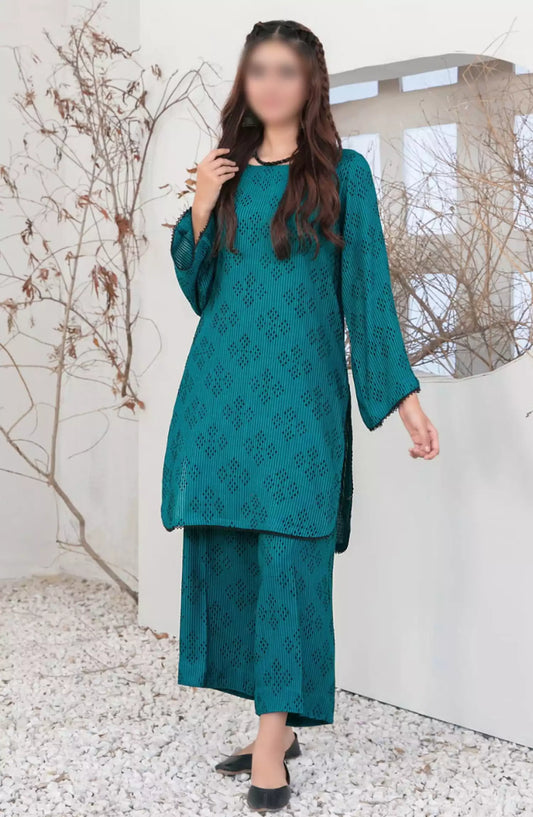 ZULA - Solid Stitched Cotton Waffle Co Ord  Set Collection 2024 - D 2094