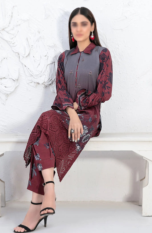 Mehrin - Laserkari Embroidered Digital Printed 2pcs Collection By Tawakkal Fabrics - D 2096
