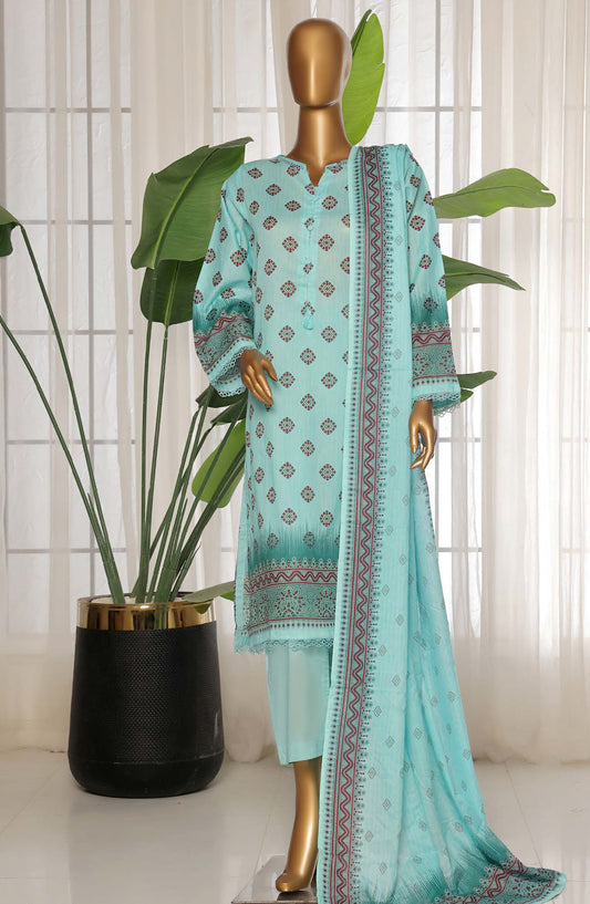 Sadabahar Printed Lawn Stitched 3 Piece Suit - D-20 - SDB25PLV3 - Blue - Summer Collection