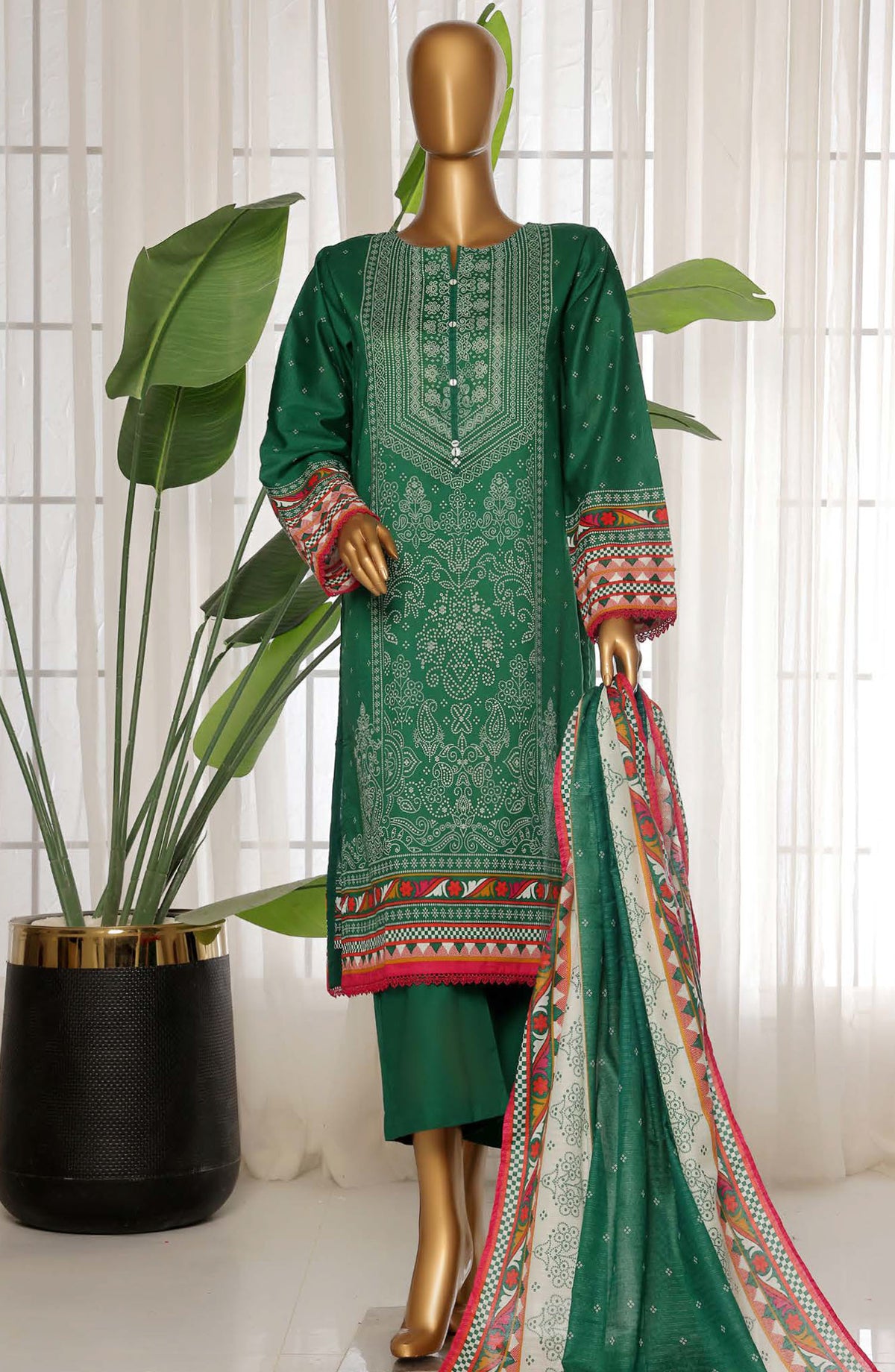 Sadabahar Printed Lawn Stitched 3 Piece Suit - D-22 - SDB25PLV3 - Green - Summer Collection