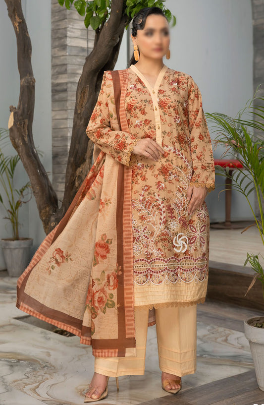 Parisa by Al Karim Embroidered Lawn Unstitched 3 Piece Suit - D-2 - ALK25PELV2 - Brown - Summer Collection