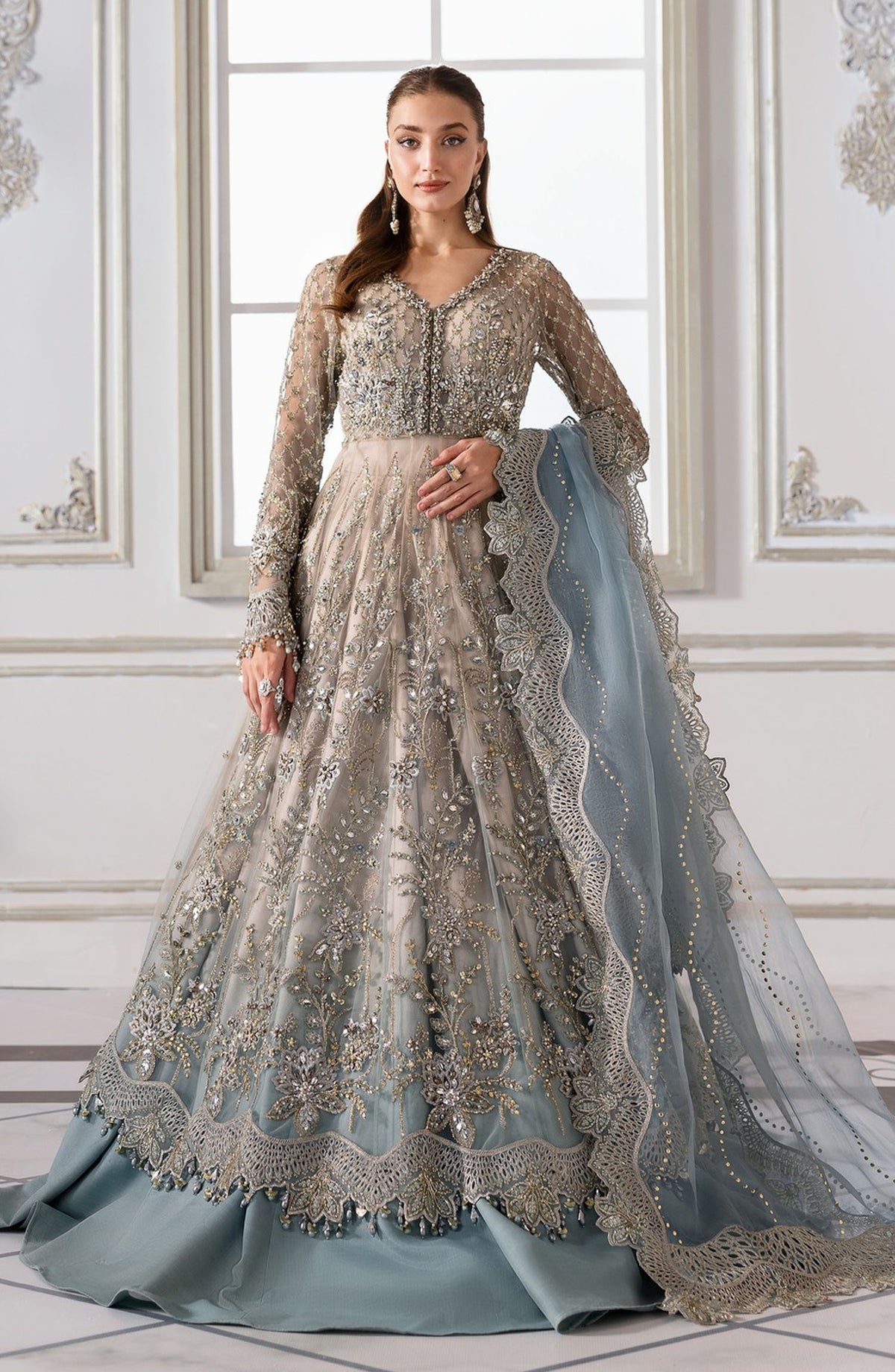 Maria B Embroidered Net Unstitched 4 Piece Suit - D-2 - MB25BDF - Blue - Formal Collection