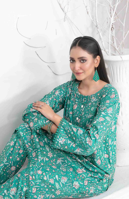 Aliyna by Tawakkal Fabrics Printed Cotton Stitched 2 Piece Suit - D-3336 - TF25ASL - Sea Green - Summer Collection