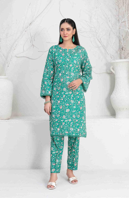 Aliyna by Tawakkal Fabrics Printed Cotton Stitched 2 Piece Suit - D-3336 - TF25ASL - Sea Green - Summer Collection