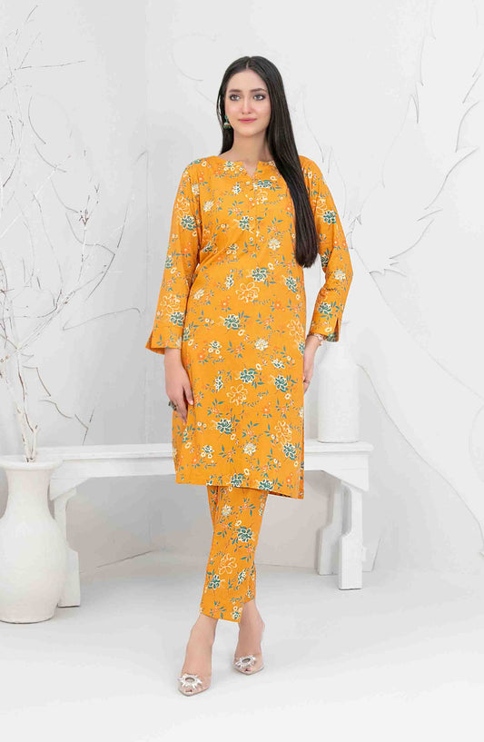 Aliyna by Tawakkal Fabrics Printed Cotton Stitched 2 Piece Suit - D-3345 - TF25ASL - Yellow - Summer Collection