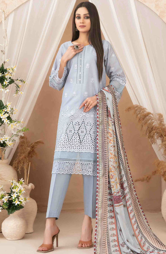 Neli by Tawakkal Fabric Embroidered Lawn Stitched 3 Piece Suit - D-3512 - TF25NSLV1 - Blue - Summer Collection