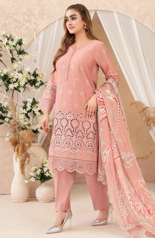 Neli by Tawakkal Fabric Embroidered Lawn Stitched 3 Piece Suit - D-3514 - TF25NSLV1 - Pink - Summer Collection