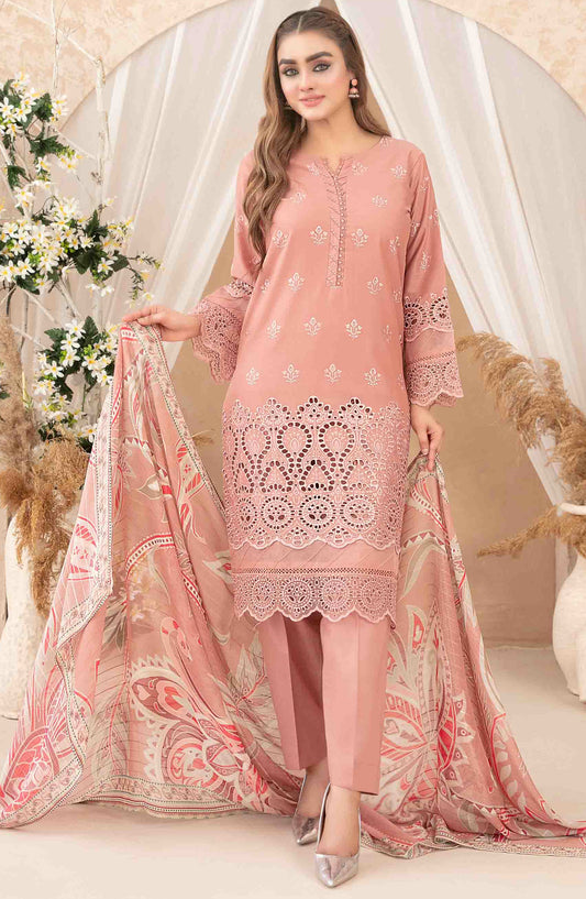 Neli by Tawakkal Fabric Embroidered Lawn Stitched 3 Piece Suit - D-3514 - TF25NSLV1 - Pink - Summer Collection