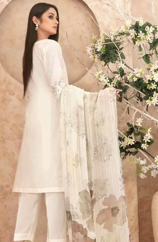 Neli by Tawakkal Fabric Embroidered Lawn Stitched 3 Piece Suit - D-3515 - TF25NSLV1 - White - Summer Collection