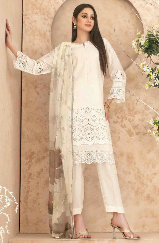 Neli by Tawakkal Fabric Embroidered Lawn Stitched 3 Piece Suit - D-3515 - TF25NSLV1 - White - Summer Collection