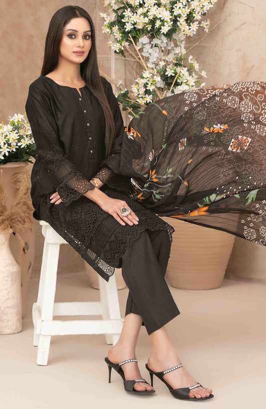 Neli by Tawakkal Fabric Embroidered Lawn Stitched 3 Piece Suit - D-3518 - TF25NSLV1 - Black - Summer Collection