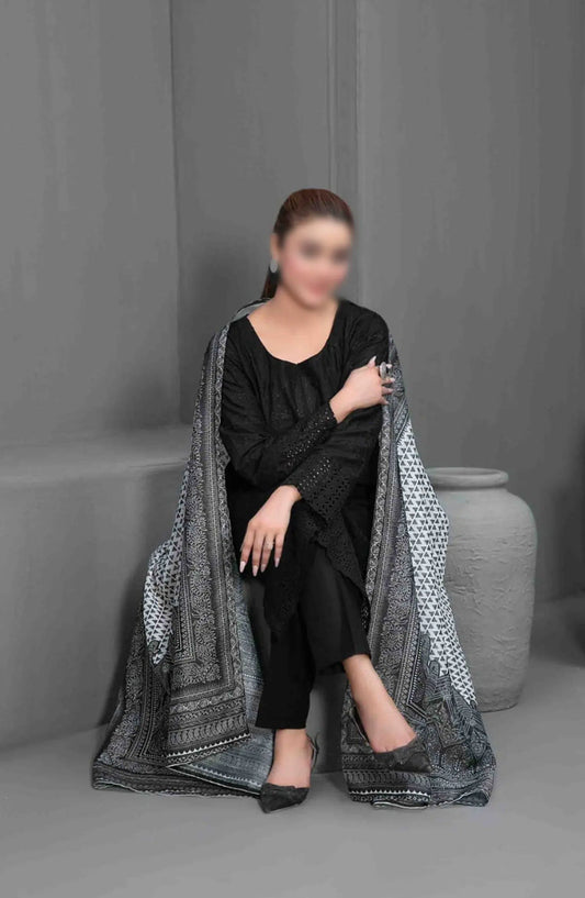 Siyah - Black Schiffli Embroidered Collection 2024 - D 3566