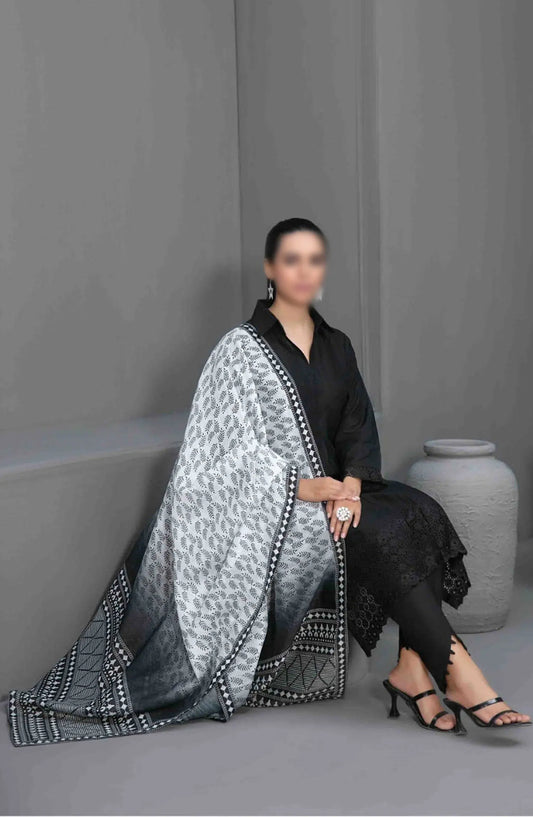 Siyah - Black Schiffli Embroidered Collection 2024 - D 3568