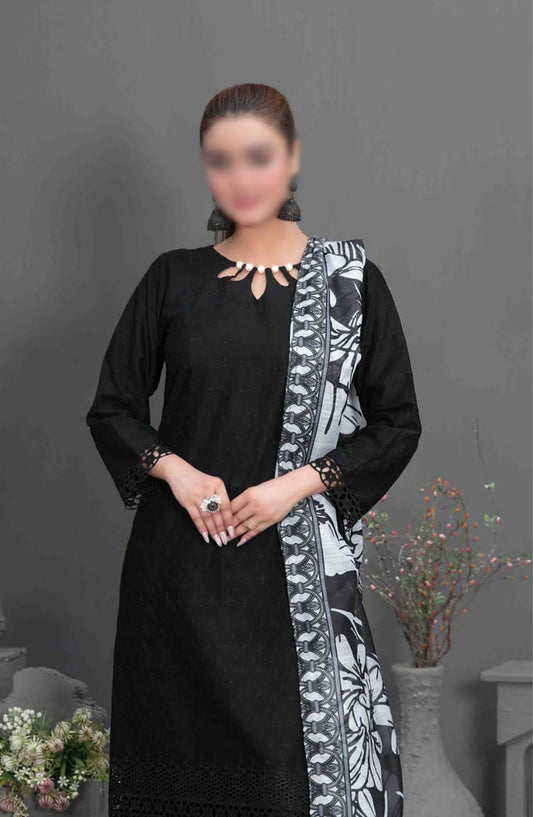 Siyah - Black Schiffli Embroidered Collection 2024 - D 3569