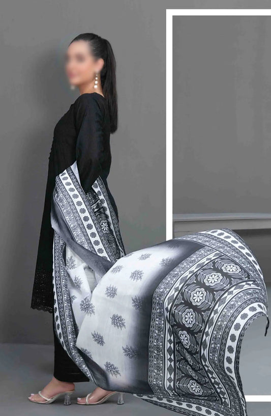 Siyah - Black Schiffli Embroidered Collection 2024 - D 3570