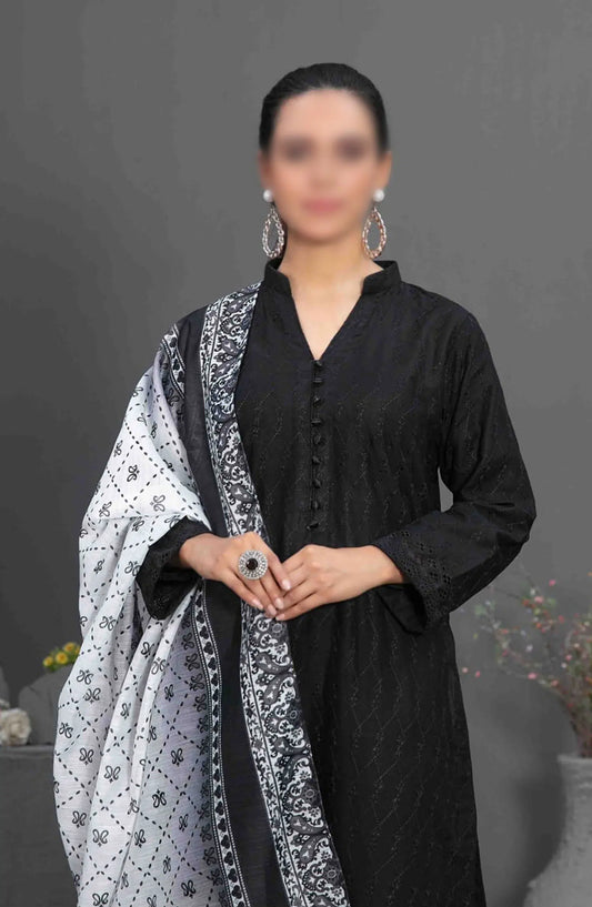 Siyah - Black Schiffli Embroidered Collection 2024 - D 3571