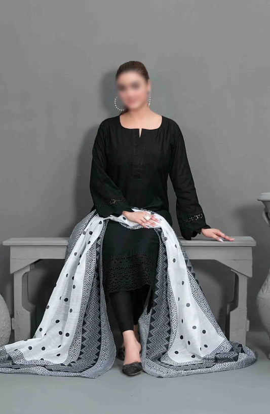 Siyah - Black Schiffli Embroidered Collection 2024 - D 3572