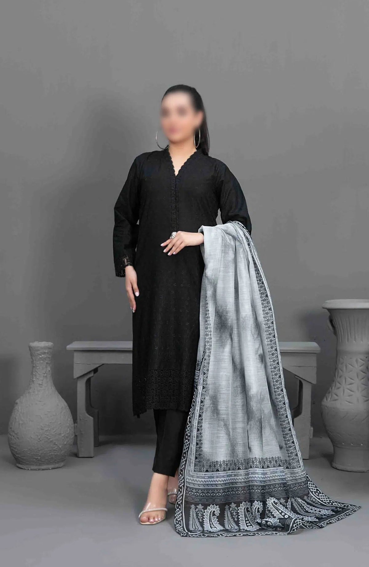 Siyah - Black Schiffli Embroidered Collection 2024 - D 3573