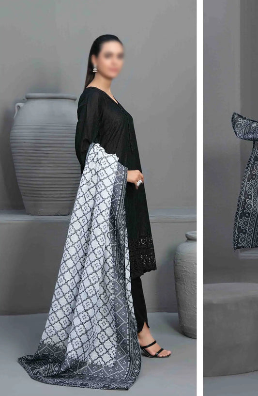 Siyah - Black Schiffli Embroidered Collection 2024 - D 3574